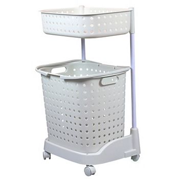 2 Tier Plastic Laundry Basket With Wheels Basicwise