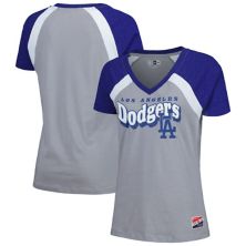 Women's New Era Gray Los Angeles Dodgers Heathered Raglan V-Neck T-Shirt New Era