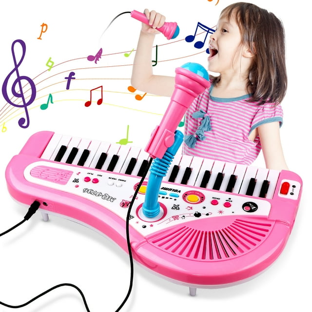 Beefunni Baby Piano Toys for Kids, Pink Musical Baby Piano Keyboard Instrument with Microphone for Toddlers, Birthday Gift Toys for Girls Boys Aged 1 2 3 4 5-7 8+ Beefunni