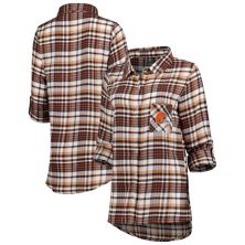 Женская спортивная коричневая ночная рубашка в клетку Cleveland Browns Mainstay с длинными рукавами и всеми пуговицами Concepts Unbranded