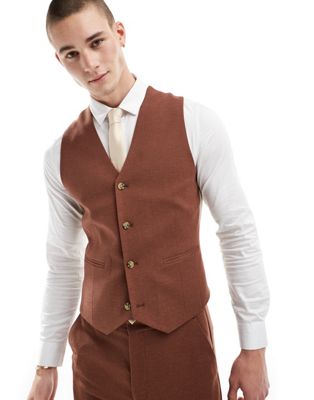 ASOS DESIGN wedding skinny suit vest in brown ASOS DESIGN