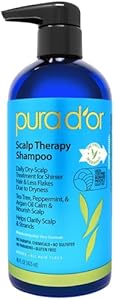 PURA D'OR Scalp Care Shampoo (Pack of 1) | 16oz | Tea Tree, Peppermint, Patchouli, Cedarwood, Clary Sage, Argan Oil PURA D'OR