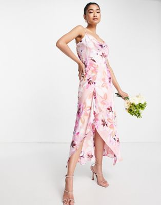 Ликёрское атласное платье-комбинация с оборками пастельных цветочных оттенков Liquorish