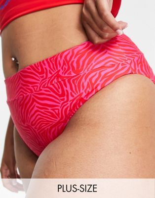 Simply Be reversible bikini bottoms in red zebra print and pink Simply Be