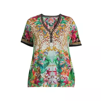 Janie Baroque Leopard Short-Sleeve Top Johnny Was, Plus Size