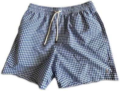 POLO RALPH LAUREN Men's 5.75-Inch Traveler Classic Swim Trunks Size LARGE Shorts (Blue Gingham) Polo Ralph Lauren