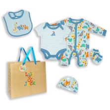 Baby Boys and Girls Aqua Safari 5 Pc Layette Gift Set in Mesh Bag Rock A Bye Baby Boutique