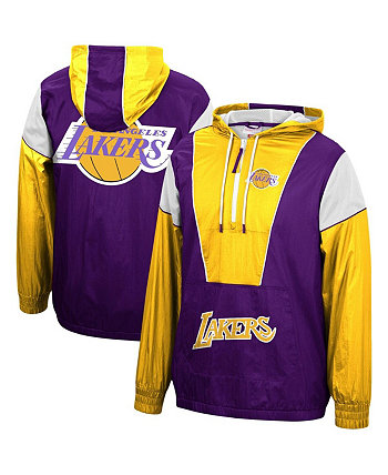 Мужская пурпурно-золотая куртка Los Angeles Lakers Hardwood Classics Highlight Reel Windbreaker с капюшоном на молнии до половины Mitchell & Ness