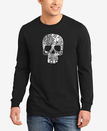 Мужская футболка с длинным рукавом в стиле рок-н-ролл с черепом Word Art LA Pop Art