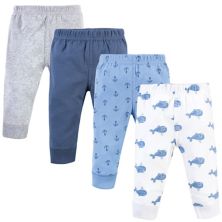 Hudson Baby Infant and Toddler Boy Cotton Pants 4pk, Blue Whales Hudson Baby