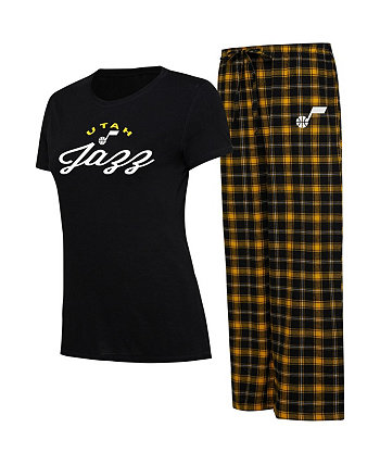 Женская черная/золотая футболка Utah Jazz Arctic и фланелевые брюки для сна College Concepts
