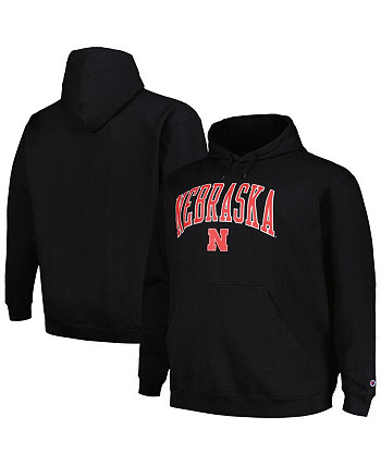 Мужской черный пуловер с капюшоном Nebraska Huskers Big and Tall Arch Over Logo Powerblend Champion