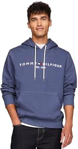 TOMMY HILFIGER Men's Iconic Fleece Embroidered Tommy Logo Pullover Hoodie Sweatshirt Collection 2024, Medium, Black Tommy Hilfiger