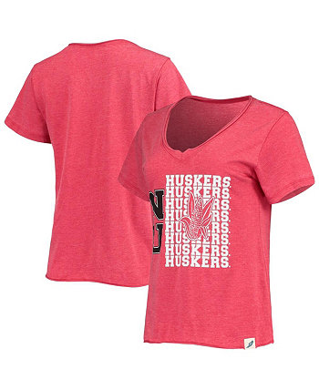 Женская футболка свободного покроя с v-образным вырезом и рваным рисунком Nebraska Huskers Burnout Scarlet с эффектом потертости League Collegiate Wear