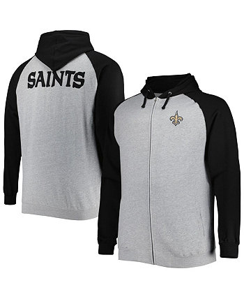 Мужская флисовая куртка New Orleans Saints Heather Grey Big and Tall с капюшоном и молнией на молнии во всю длину Profile