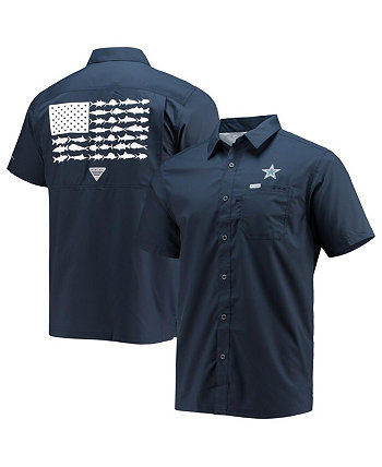 Men's Navy Dallas Cowboys Slack Tide Fish Omni-Shade Button-Up Shirt Columbia