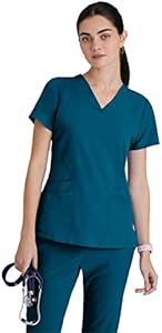 BARCO ONE Women's Pulse Scrub Top, Sporty V-Neck Medical Top w/ 4-Way Stretch & 5 Pockets Barco