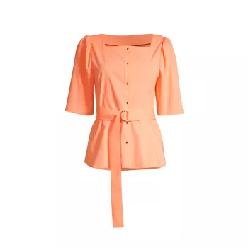 Belted Button-Front Blouse Misook