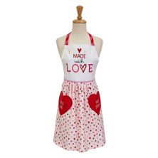 35&#34; Red and White &#34;MADE with LOVE&#34; Printed Skirt Apron with Side Pockets Contemporary Home Living