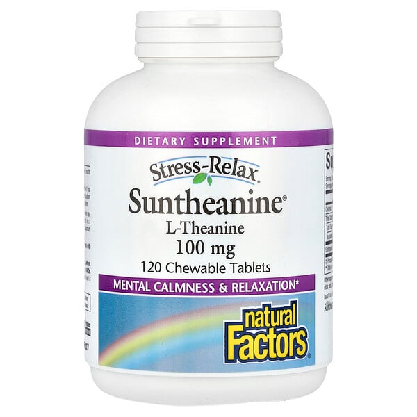 Stress-Relax, Сунтеанин L-Теанин - 200 мг - 120 жевательных таблеток - Natural Factors Natural Factors
