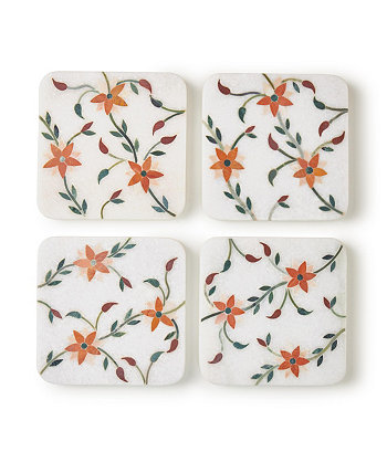 Spring Blossom Marble Coasters, Set of 4 GAURI KOHLI