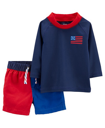 Футболка Rashguard и плавки для мальчиков с американским флагом, комплект из 2 предметов Carter's