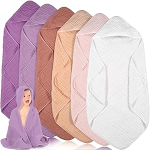 Peryiter 6 Pcs Muslin Hooded Baby Towels,32"x 32" Cotton Newborn Bath Towel Muslin Infant Baby Towels Absorbent Unisex Hooded Blankets,Newborn Registry Baby Gift for Girls Boys (Pink) Peryiter