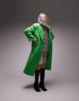 Зеленое пальто с начесом на плечах Topshop TOPSHOP