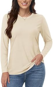 YUCOLEN Women's Cotton Long Sleeve Shirts Crew Neck T-Shirts Soft Casual Breathable Tees Basic Tops YUCOLEN