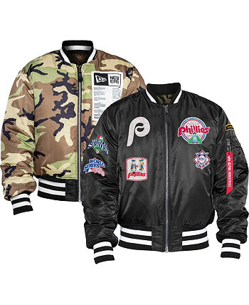 Мужской двусторонний бомбер с молнией во всю длину Maroon, Camo Philadelphia Phillies x Alpha Industries New Era