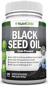 Black Seed Oil - 1000 Mg - 180 Softgels - Cold-Pressed Non-GMO Black Cumin Seed Capsules - Super High Thymoquinone Content - Nigella Sativa - Rich in Omega 6 & 9 Fatty Acids - Immune & Joint Support NutriONN