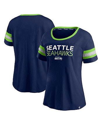 Женская футболка College Navy Seattle Seahawks с чистым вырезом в полоску Fanatics