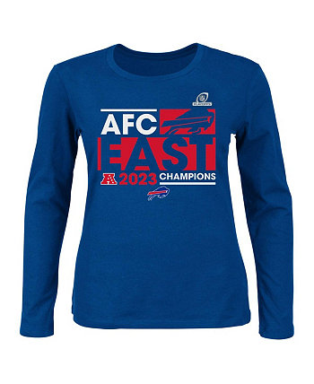 Женская футболка Royal Buffalo Bills 2023 AFC East Division Champions, футболка больших размеров с круглым вырезом и длинными рукавами Fanatics