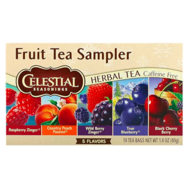 Fruit Tea Sampler, Травяной чай, без кофеина, 5 вкусов, 18 чайных пакетиков, 1,4 унции (40 г) Celestial Seasonings