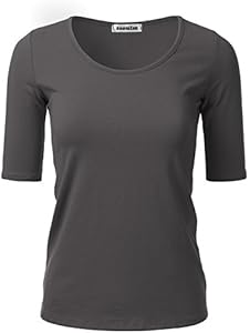 SSOULM Women's 1/2 Sleeve Scoopneck Cotton Basic Slim Fit T-Shirt Top with Plus Size Ssoulm