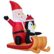 Outsunny 5ft Inflatable Christmas Santa Claus and Penguin on Sleigh, Blow-Up Outdoor LED Yard Display for Lawn Garden Party Outsunny