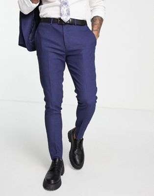 Супероблегающие брюки темно-синего цвета с микротекстурой ASOS DESIGN Wedding ASOS DESIGN