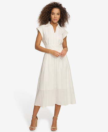 Women's Textured-Stripe Collared Midi Dress Kensie