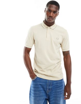 Fred Perry twin tipped polo shirt in cream Fred Perry