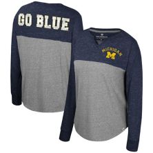 Женская футболка Colosseum Heather Grey/темно-синего цвета Michigan Wolverines Jelly of the Month, объемная футболка из трех смесей с длинными рукавами Colosseum