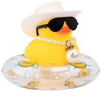 wonuu Car Rubber Duck, Yellow Duck Decoration Dashboard with Sun Hat Swim Ring Necklace Sunglasses for Car Dashboard Decorations Wonuu