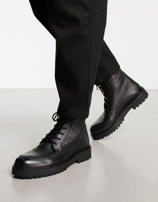 Черные кожаные массивные ботинки на шнуровке schuh Draco Schuh