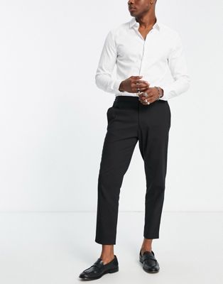 Черные элегантные брюки узкого зауженного кроя с эластичной резинкой на талии Selected Homme Selected