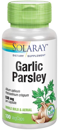 Пищевая добавка Solaray с чесноком и петрушкой — 530 мг — 100 вегетарианских капсул Solaray