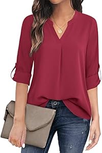 Timeson Women's Casual Chiffon V Neck 3/4 Sleeve Blouse Tops Timeson