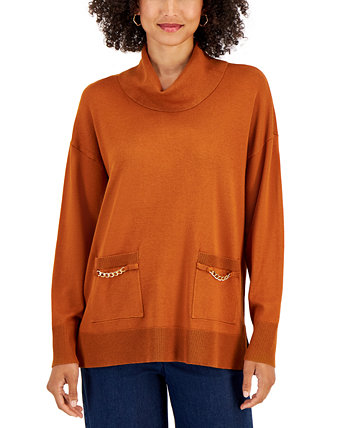 Women's Cowl Neck Chain Pocket Sweater, Created for Macy's J&M Collection