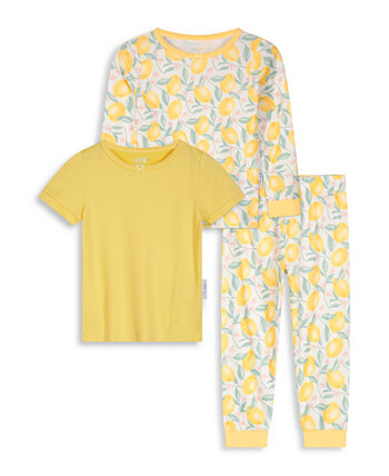Брюки для маленьких девочек, футболка с длинными рукавами и футболка с короткими рукавами, пижамный комплект плотного кроя, 3 предмета Max & Olivia