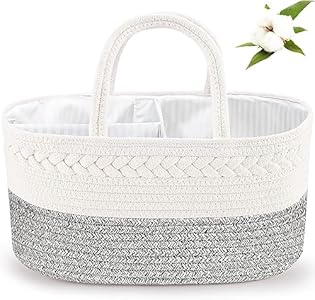 ABenkle Baby Diaper Caddy, Nursery Storage Bin and Car Organizer for Diapers Wipes, Cotton Rope Basket Changing Table Caddy ABenkle