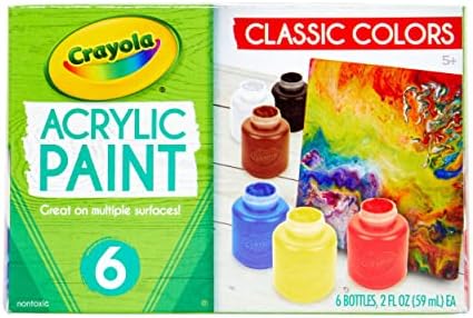 Акриловые краски Crayola - набор из 6 безопасных для детей цветов, идеальных для художественных проектов и рукоделия Crayola