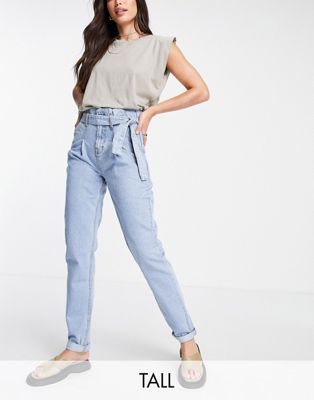 DTT Tall Sultan paper bag waist jeans in light blue wash  Don't Think Twice Tall
